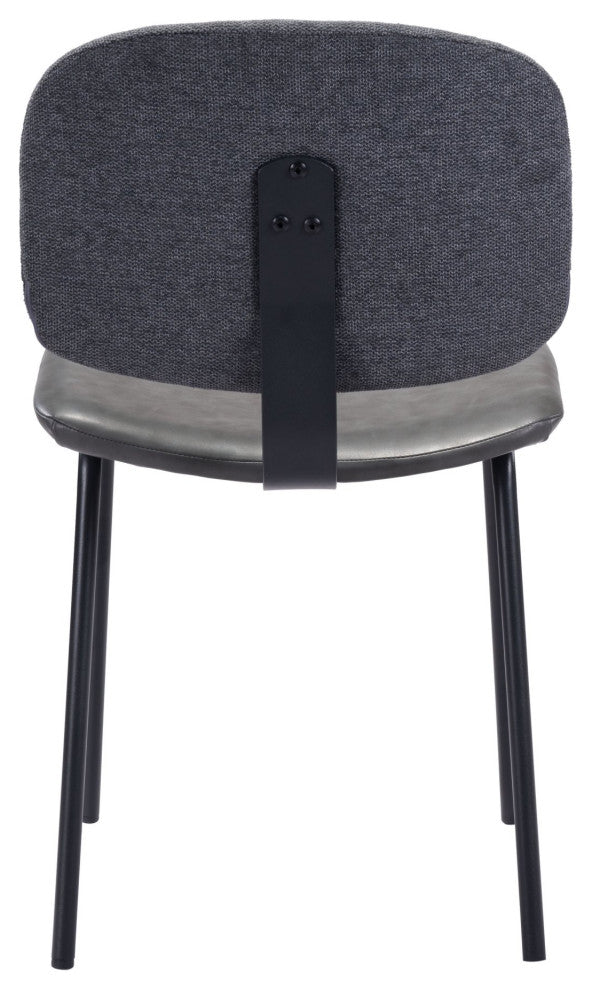 Dining Chair, Set of 2, Faux Vinyl Leather, Steel, Gray, Black, Cafe