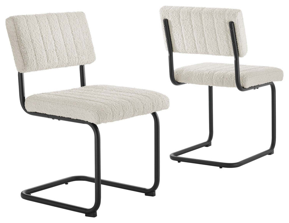 Parity Boucle Dining Side Chairs, Set of 2, Black Ivory