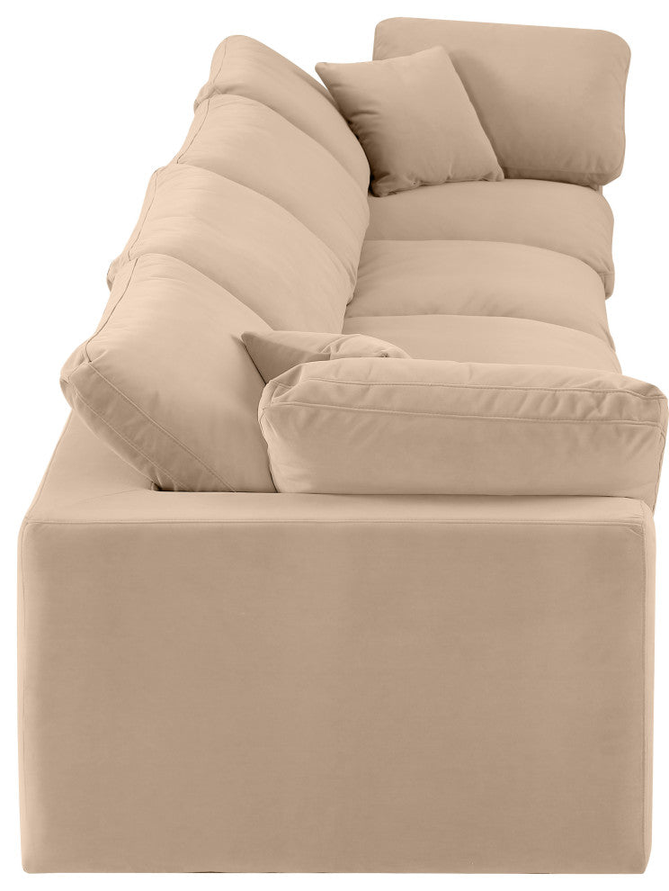 Comfy Upholstered Modular Sofa, Beige, 4-Piece: 2 Armless Chair, 2 Corner Chair, Velvet