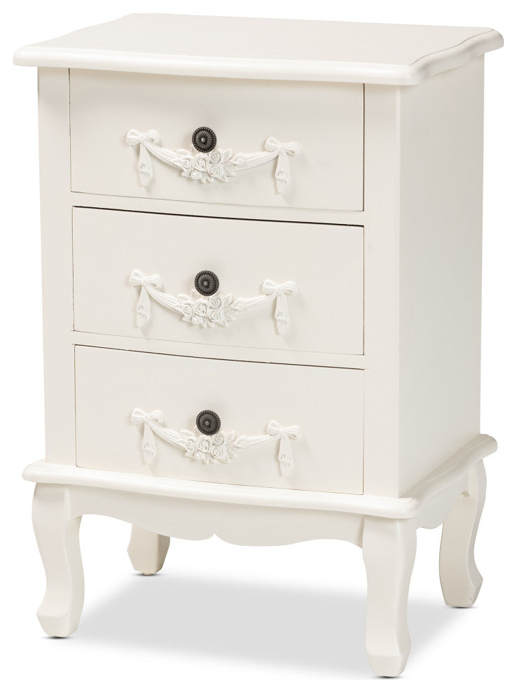 Callen Classic and Traditional White Finished Wood 3-Drawer Nightstand
