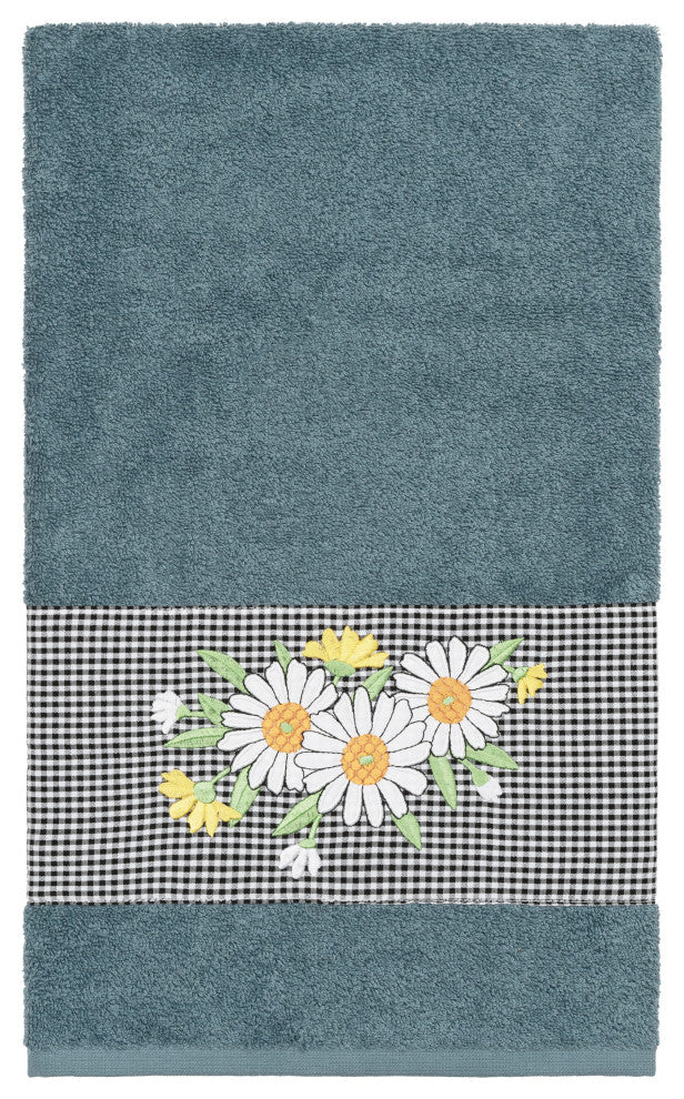 Linum Home Textiles Turkish Cotton Daisy 3-Piece Embellished Towel Set, Teal