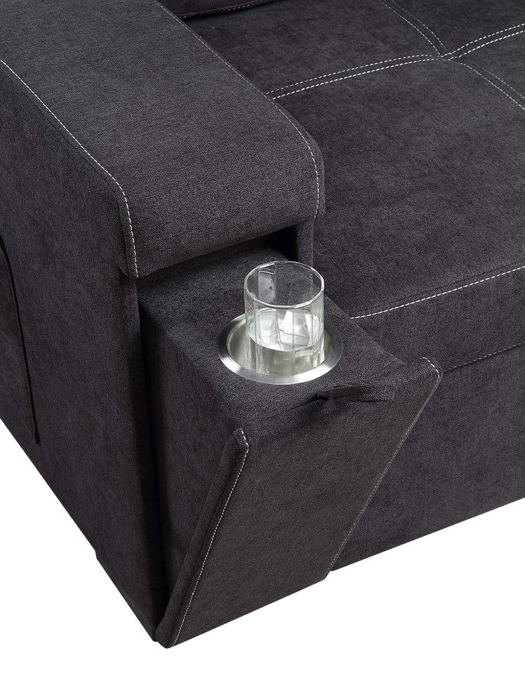 Toby Woven Fabric Reversible Sleeper Sectional, Storage, Cupholder, Black