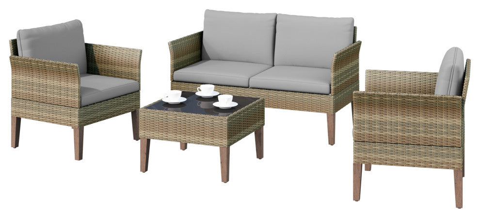 Isla 4-Piece Outdoor Conversation Set With Club Chairs, Loveseat, Stone