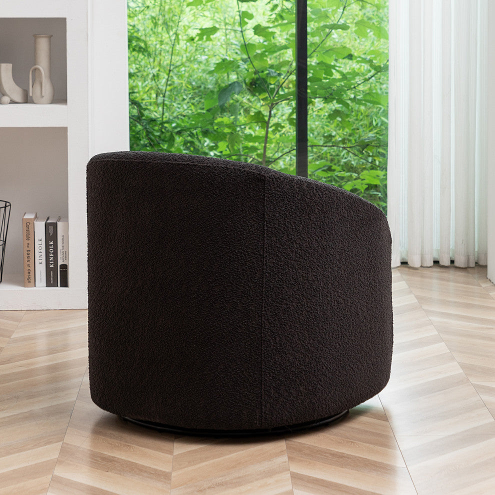 32" Wide Boucle Upholstered Swivel Barrel Chair, Dark Gray