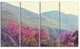 Pink Blossoming Flowers in Mountains, Floral Canvas Art Print, 48"x28", 4 Panels