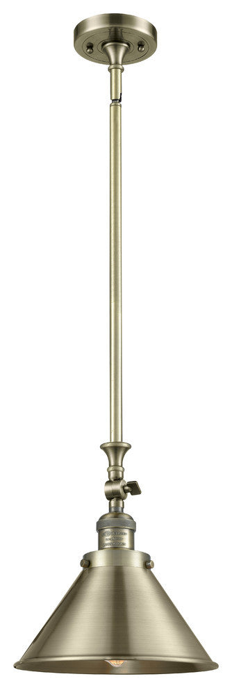 1-Light Dimmable LED Briarcliff 10" Mini Pendant, Antique Brass