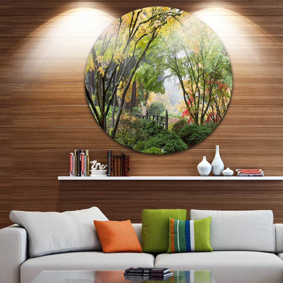 Maple Tree Canopy By Bridge, Photography Large Disc Metal Wall Art, 11"