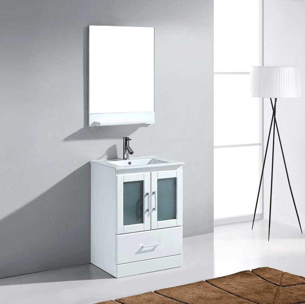 Zola 24" Single Bathroom Vanity Set, White, White Ceramic Countertop