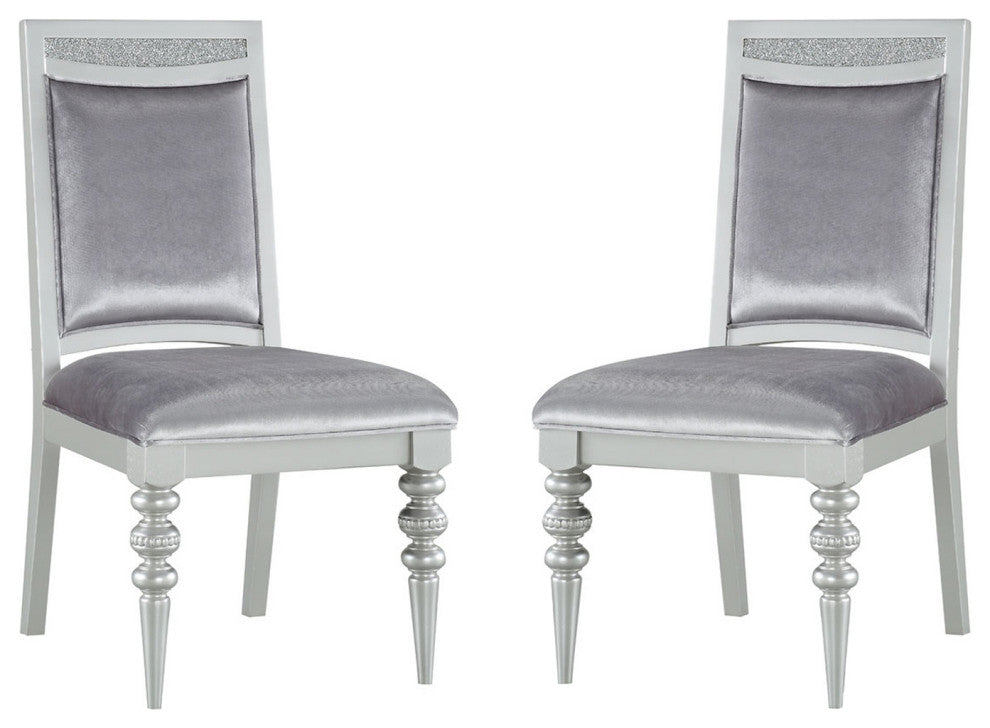 Set of 2 Upholstered Side Chair, Silver/Platinum Finish