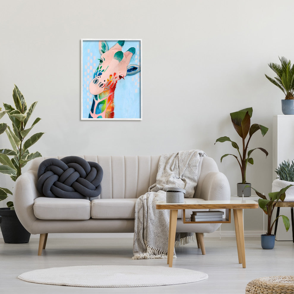 Colorful Abstract Giraffe Animal Rainbow Blue Drawing, 24 x 30