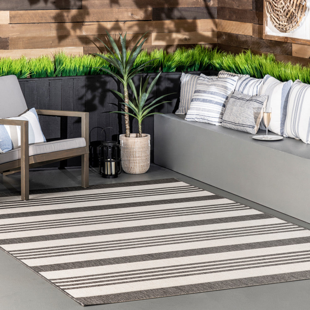 Nuloom Striped Contemporary Area Rug, Light Grey 5'3"x7'6"