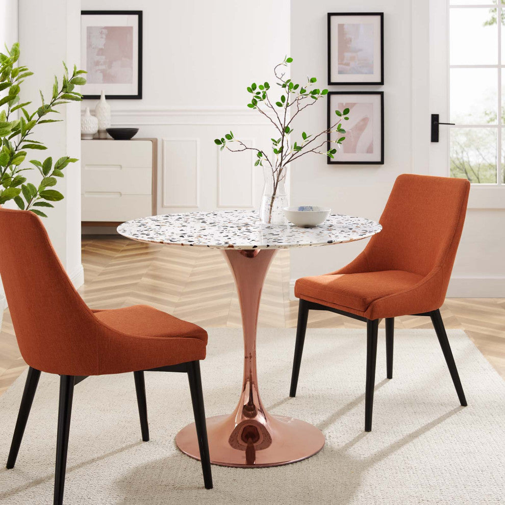 36" Dining Table, Round, Pink White, Metal, Modern, Cafe Bistro Hospitality