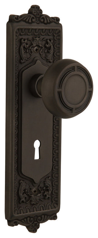Egg & Dart Plate Privacy Mission Knob, Oil Rubbed Bronze