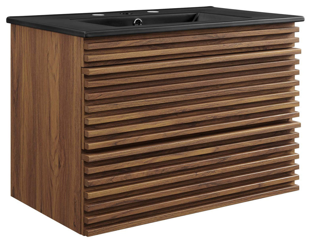 Render 30" Wall-Mount Bathroom Vanity - Walnut Black