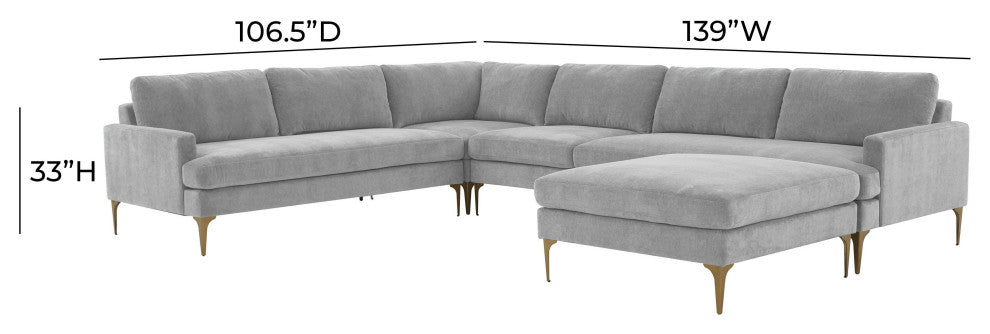 Serena Gray Velvet Large Chaise Sectional