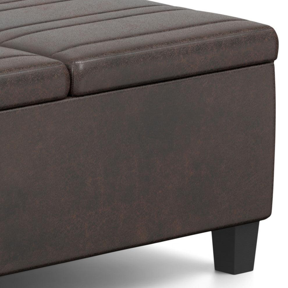 Ellis Coffee Table Storage Ottoman, Distressed Brown Vegan Faux Leather