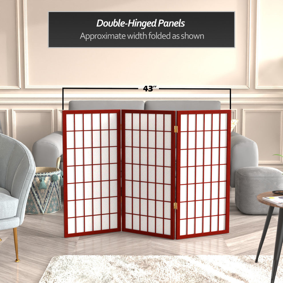 3' Tall Window Pane Shoji Screen, Rosewood, 3 Panels