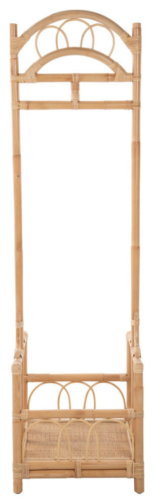 Rattan Freestanding Coat Rack With Shoe Shelf, Natural