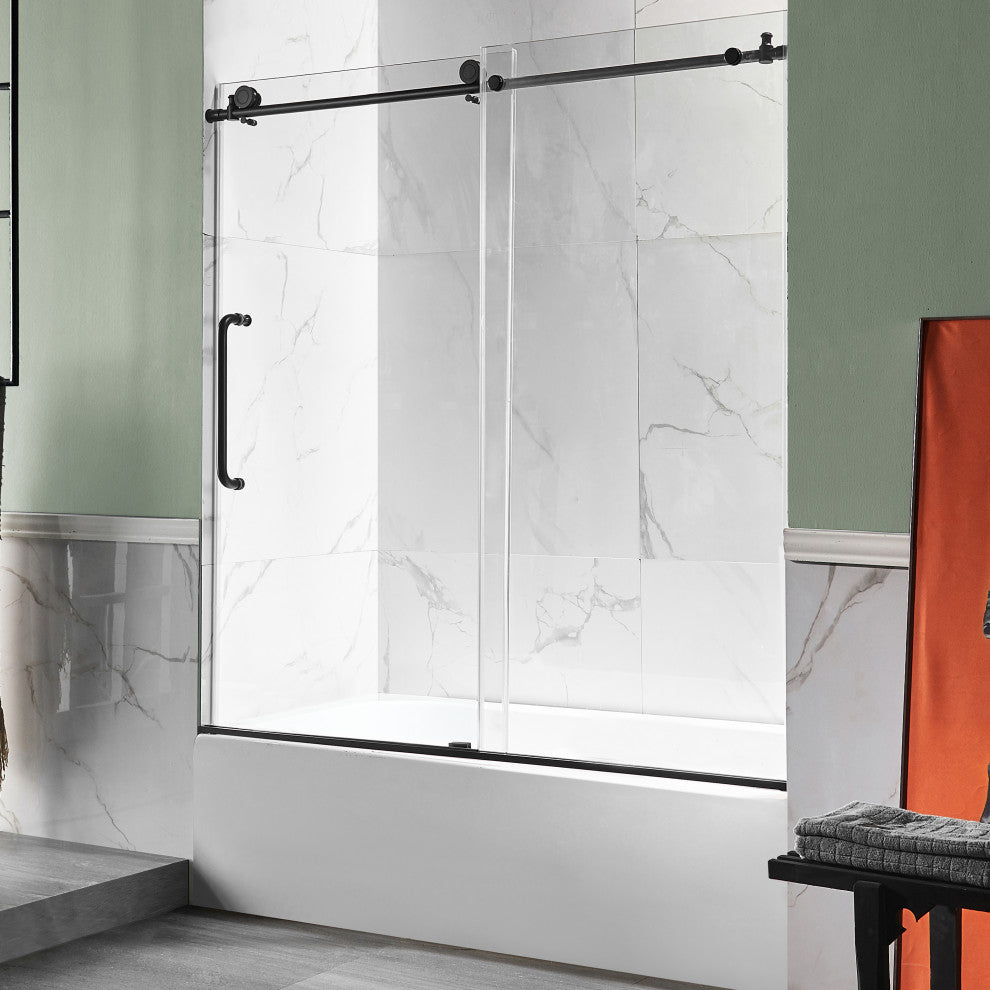 Anzzi 5' Left Drain Tub, White With 60" x 62" Tub Door, Matte Black
