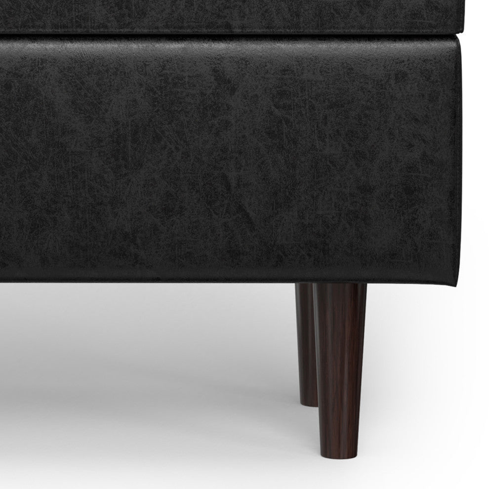 Shay Mid Century Rectangular Storage Ottoman, Distressed Black