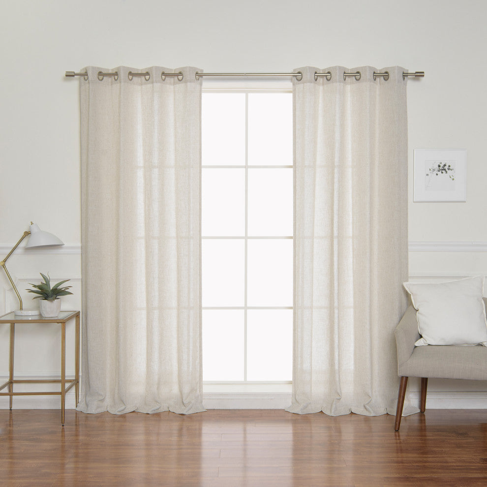 Faux Linen Blend Curtain Panel, Set of 2, Flax, 52"w X 96"l