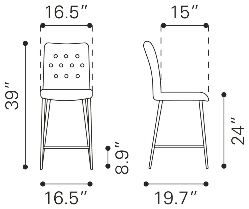 Counter Stool Chair, Set of 2, Steel Metal, Fabric, Orange, Chrome, Cafe Bistro