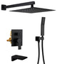Wellfor Rainfall Shower Faucet, 12" Rain Shower Head With Handheld Combo Set, Black