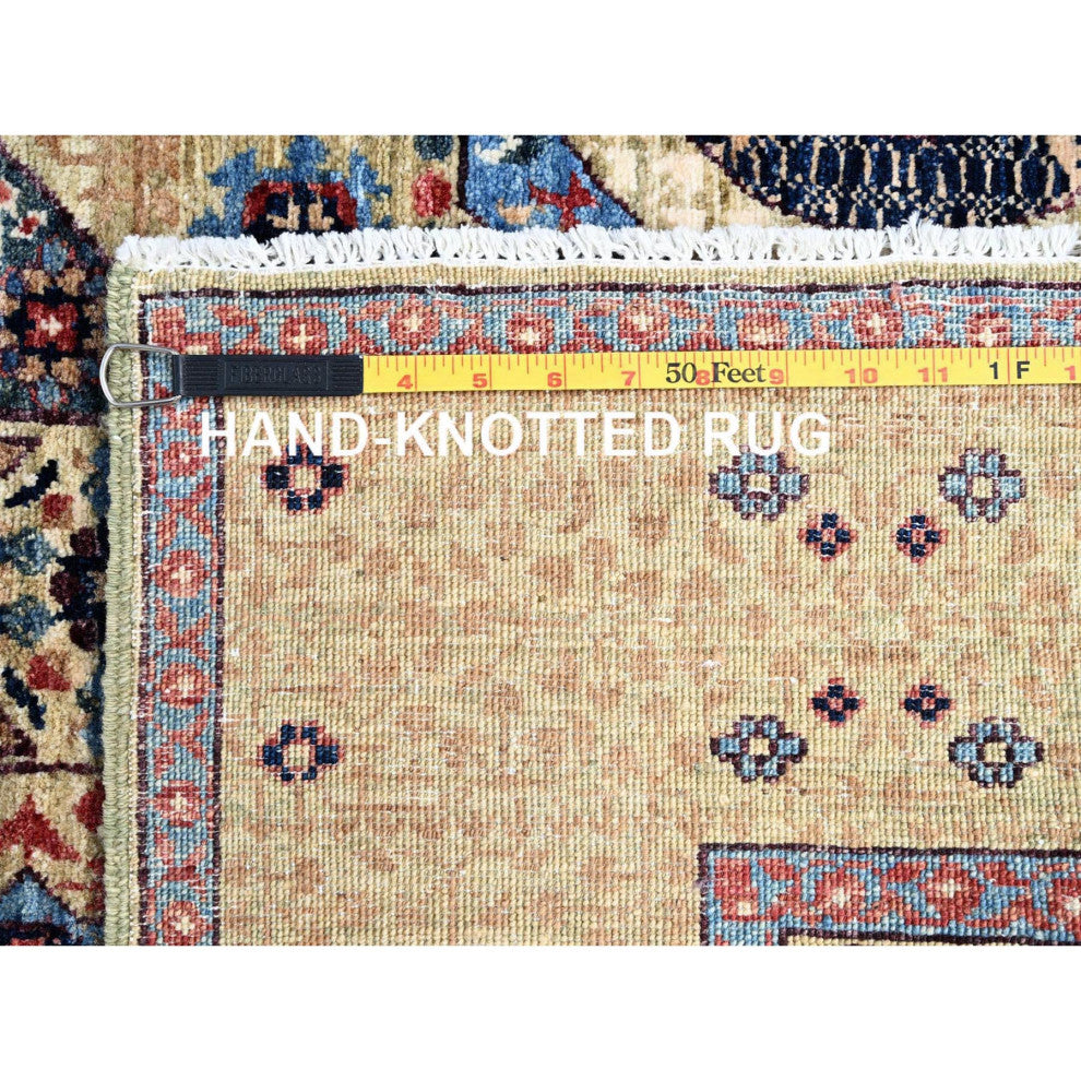 White, Hand Knotted, Natural Wool, Mamluk Design, Oriental Rug, 5'x7'