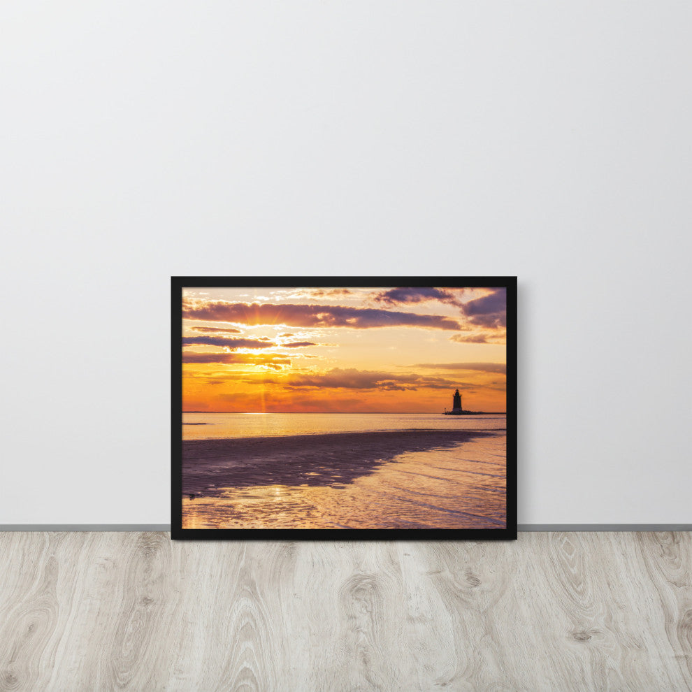 Cape Henlopen at Sunset Coastal Landscape Framed Photo Paper Wall Art Prints, Black, 18" X 24"