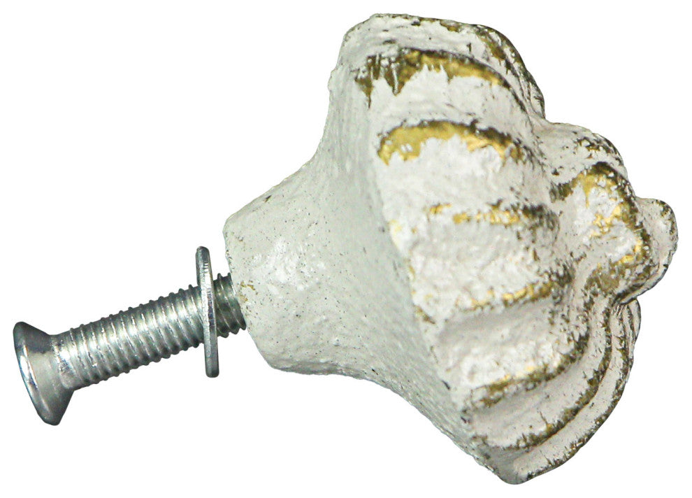 White Cast Iron Nautilus Shell Drawer Pull Decorative Cabinet Knob Set of 6