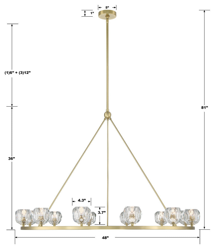 Aragon 12-Light Soft Brass Chandelier, Faceted Cut Crystal