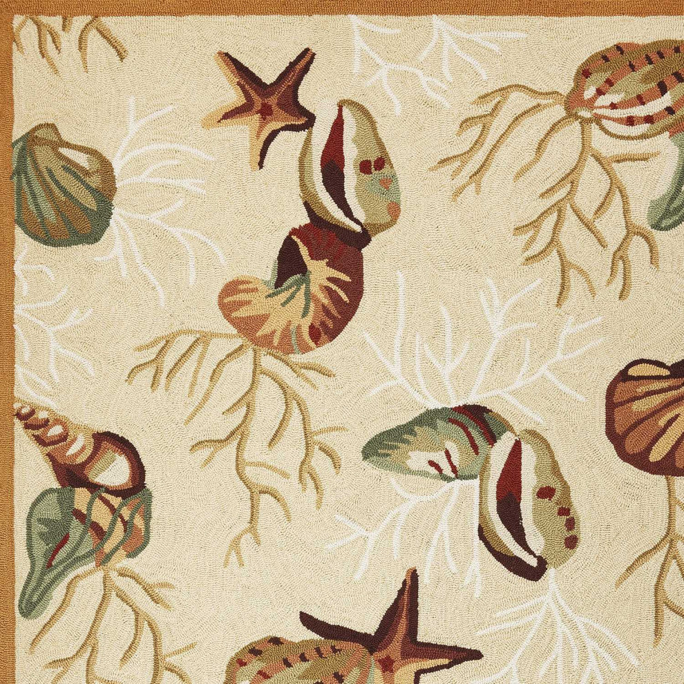 HomeRoots 5' x 7' Beige Corals and Shells Indoor Area Rug
