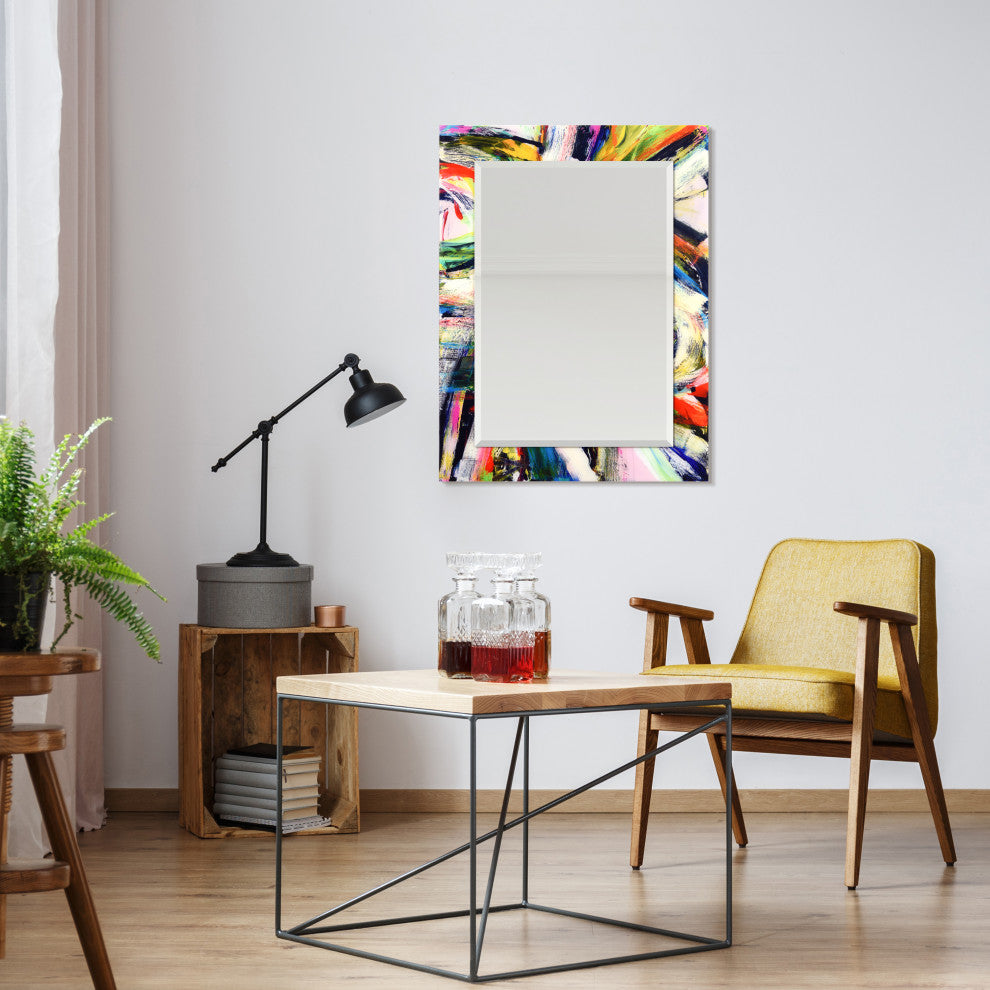 "Rock Star" Beveled Mirror on Printed Abstarct Tempered Art Glass, 40x30"