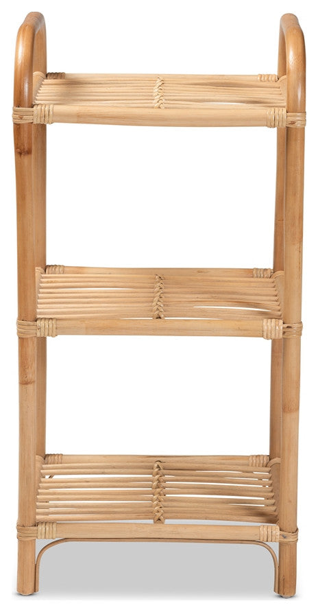 Modern Bohemian Natural Brown Finished Rattan 3-Tier Display Shelf