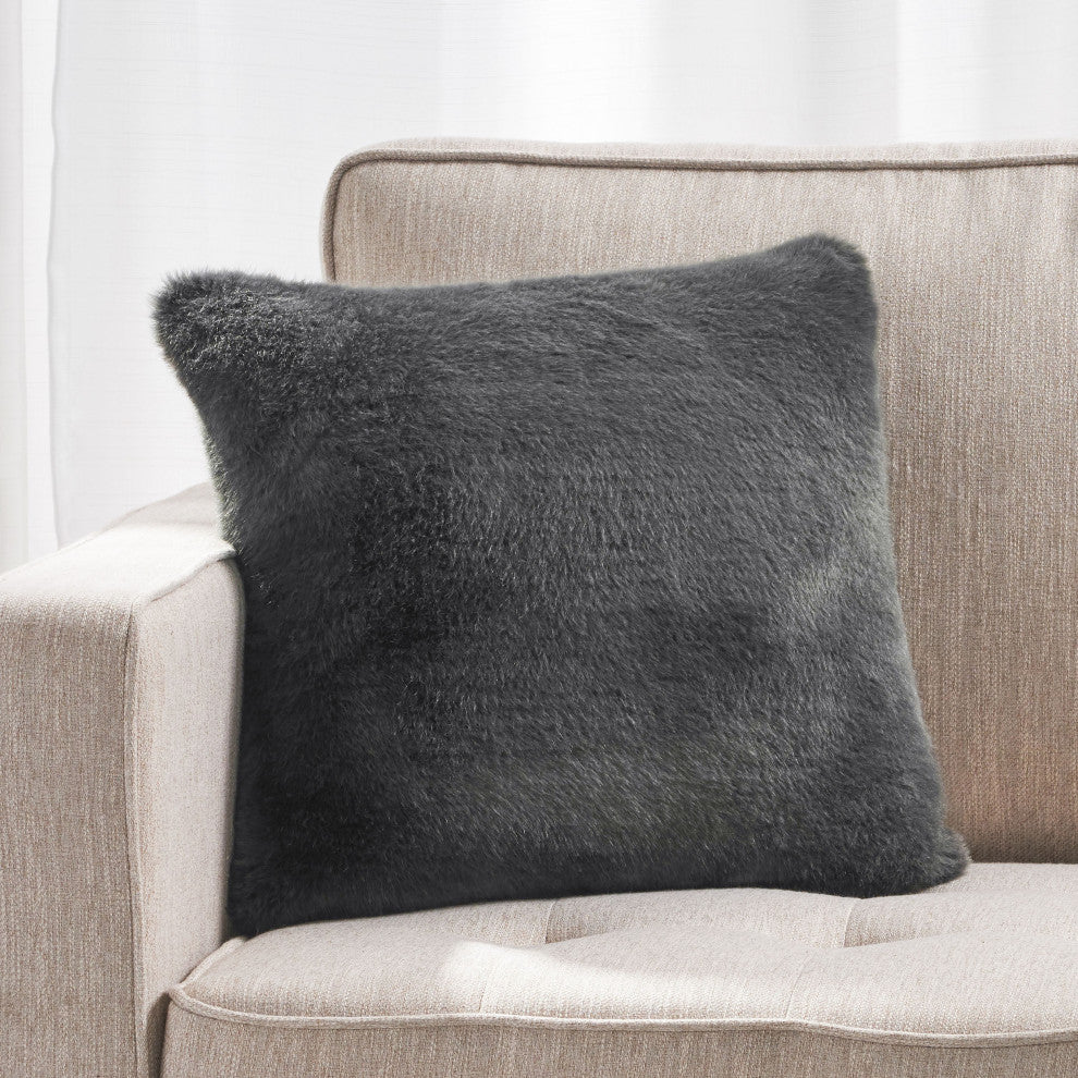 GDF Studio Elise Modern Glam Faux Fur Throw Pillow, Dark Gray, 1