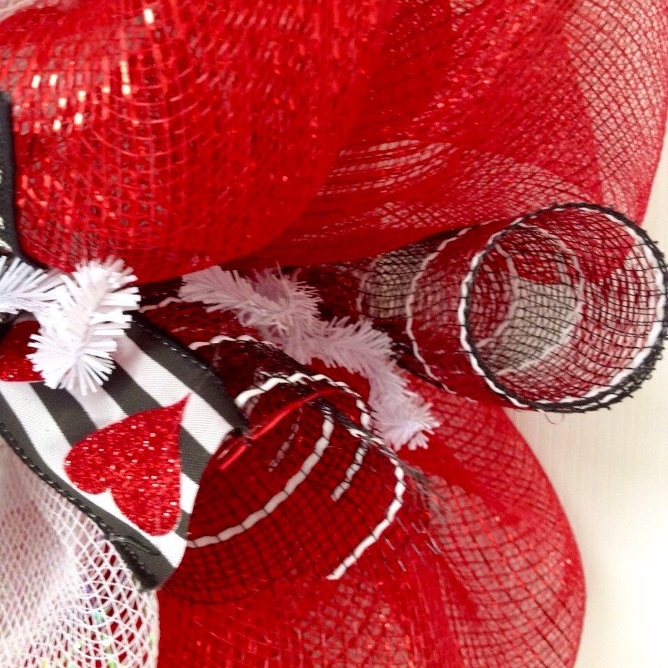 Glittering Red Valentine Heart Deco Mesh Wreath