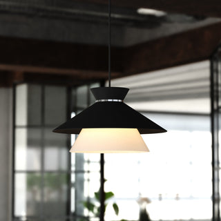 Loomis 1-Light Matte Black Mid-Century Modern Pendant, White Frosted Glass Shade