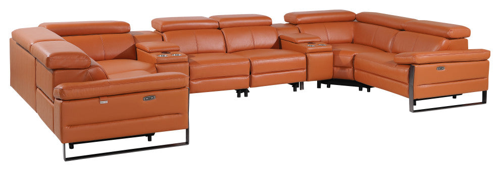 Antonio Italian Leather 8-Piece U-Shaped Power Reclining Sectional, Camel
