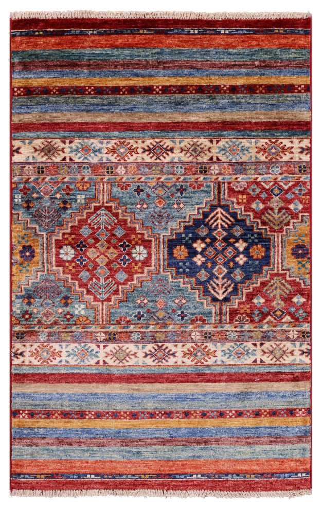 Super Kazak Khorjin Hand Knotted Wool Rug 2' 7" X 4' 0" Q11034