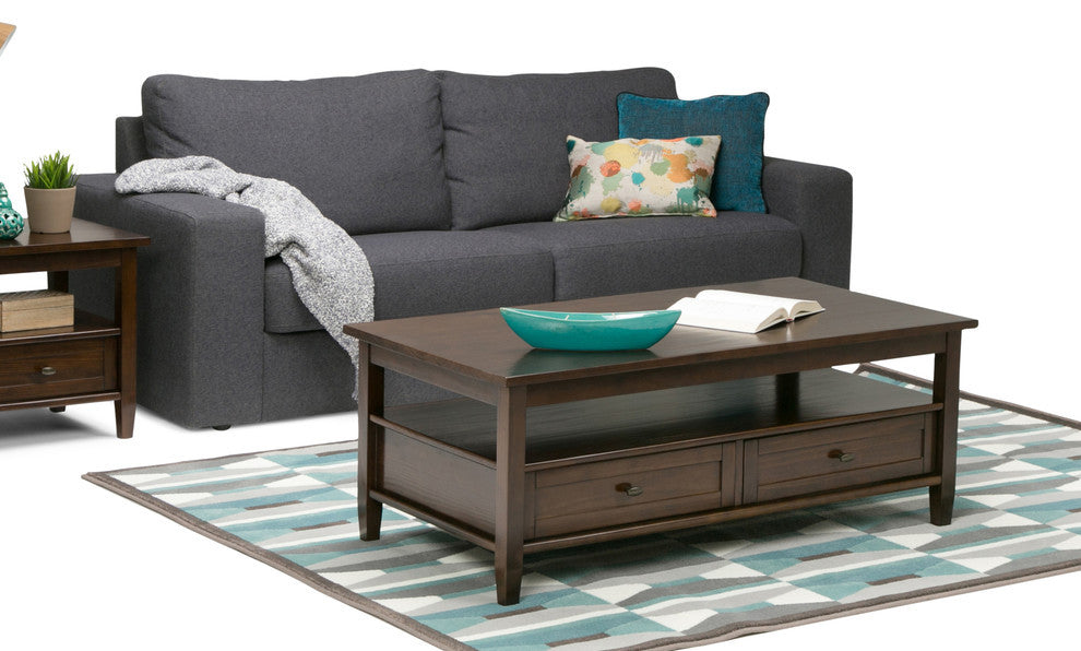 Warm Shaker SOLID WOOD Coffee Table, Dark Tobacco Brown