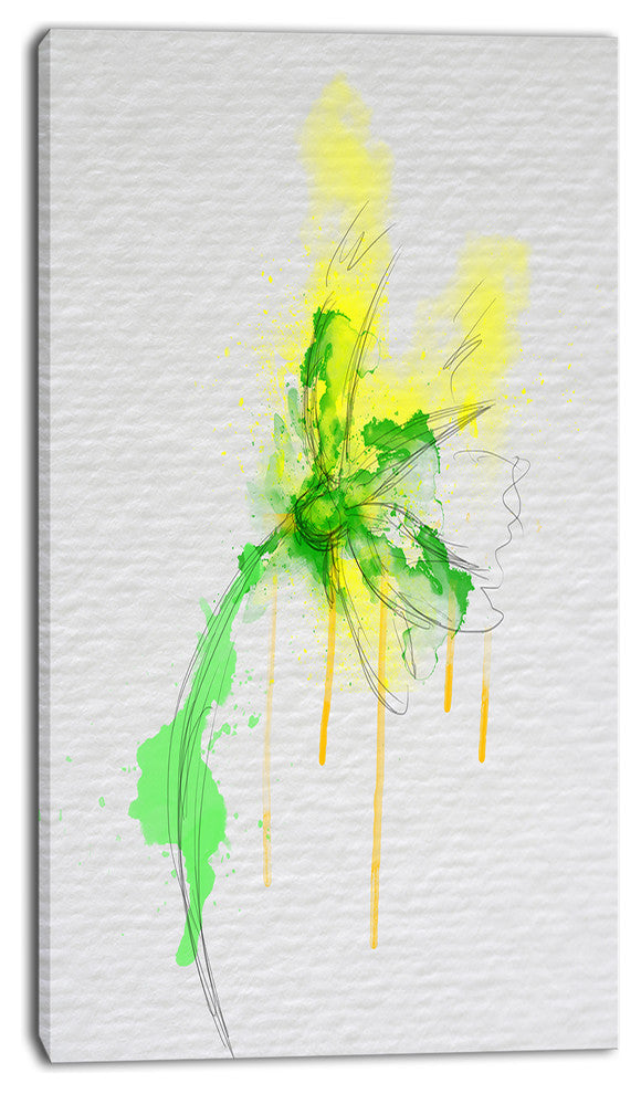Beautiful Yellow Green Flower Sketch, Floral Canvas Art Print, 16"x32"