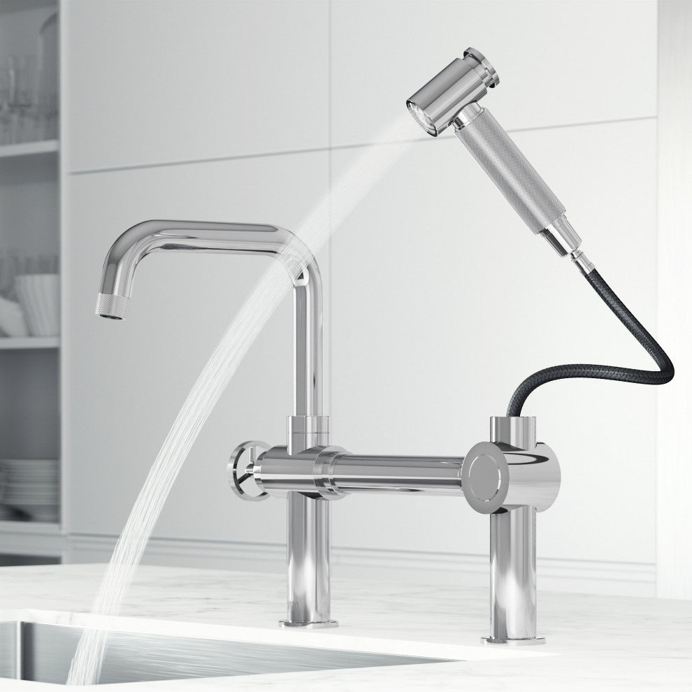 VIGO Cass 13" H Widespread Pull-Out Sprayer Kitchen Faucet, Chrome