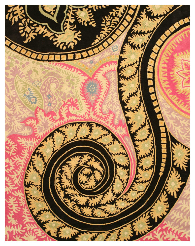 Hand-Tufted Wool Black Contemporary Abstract Paisley Rug, 5' X 8'