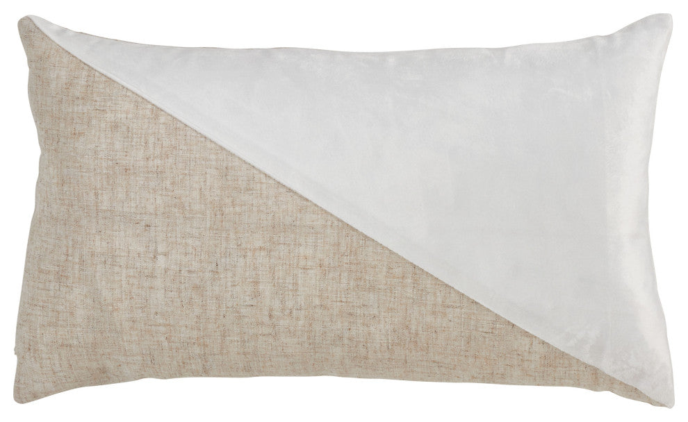 Velvet  LumbarThrow Pillow With Geometric Design, White, 12"x20", Down Filled