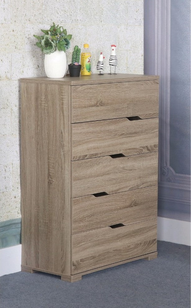 Capacious Brown Finish 5 Drawer Chest With 5 Tier.