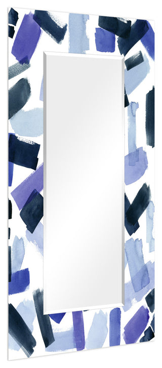 Cerulean Rectangular Beveled Wall Mirror on Free Floating Printed Temped Glass