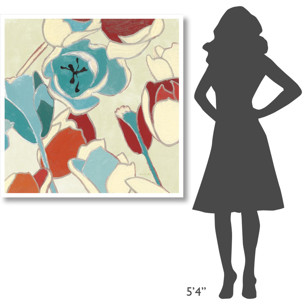 "Cloisonne Tulipe I Turquoise Vignette" Paper Print by Shirley Novak, 42"x42"