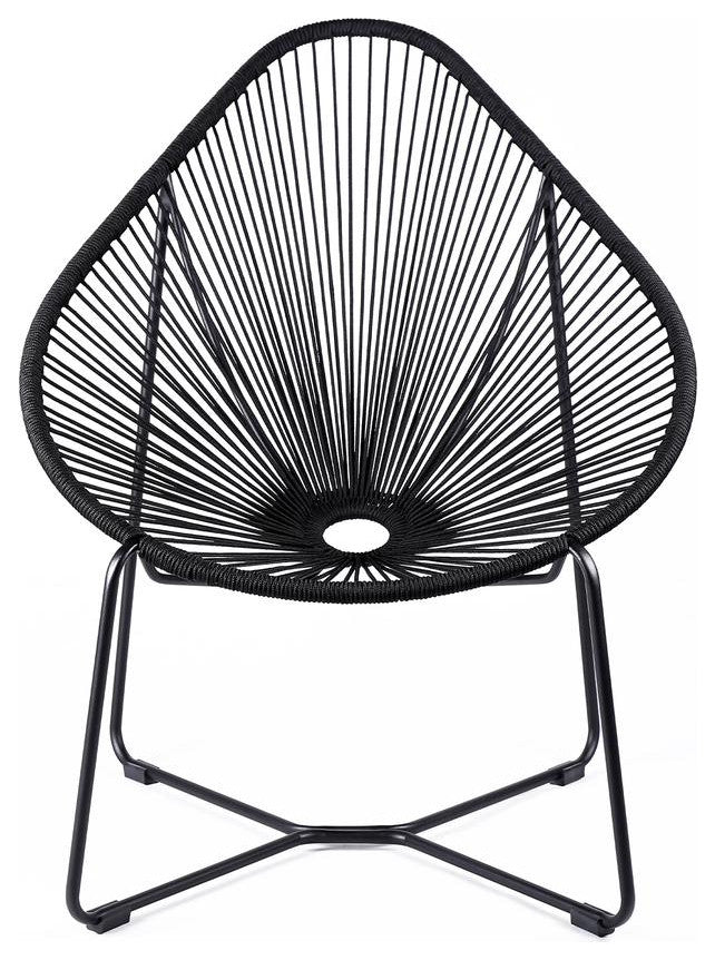 Acapulco Indoor Outdoor Steel Papasan Lounge Chair with Black Rope