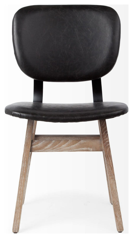 HomeRoots Black Faux Leather Wrap Brown Solid Wood With Iron Base Dining Chair