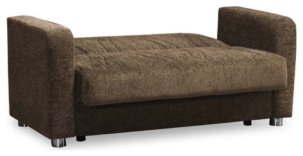 Modern Sleeper Loveseat, Chenille Fabric Seat With Matching Pillows, Beige